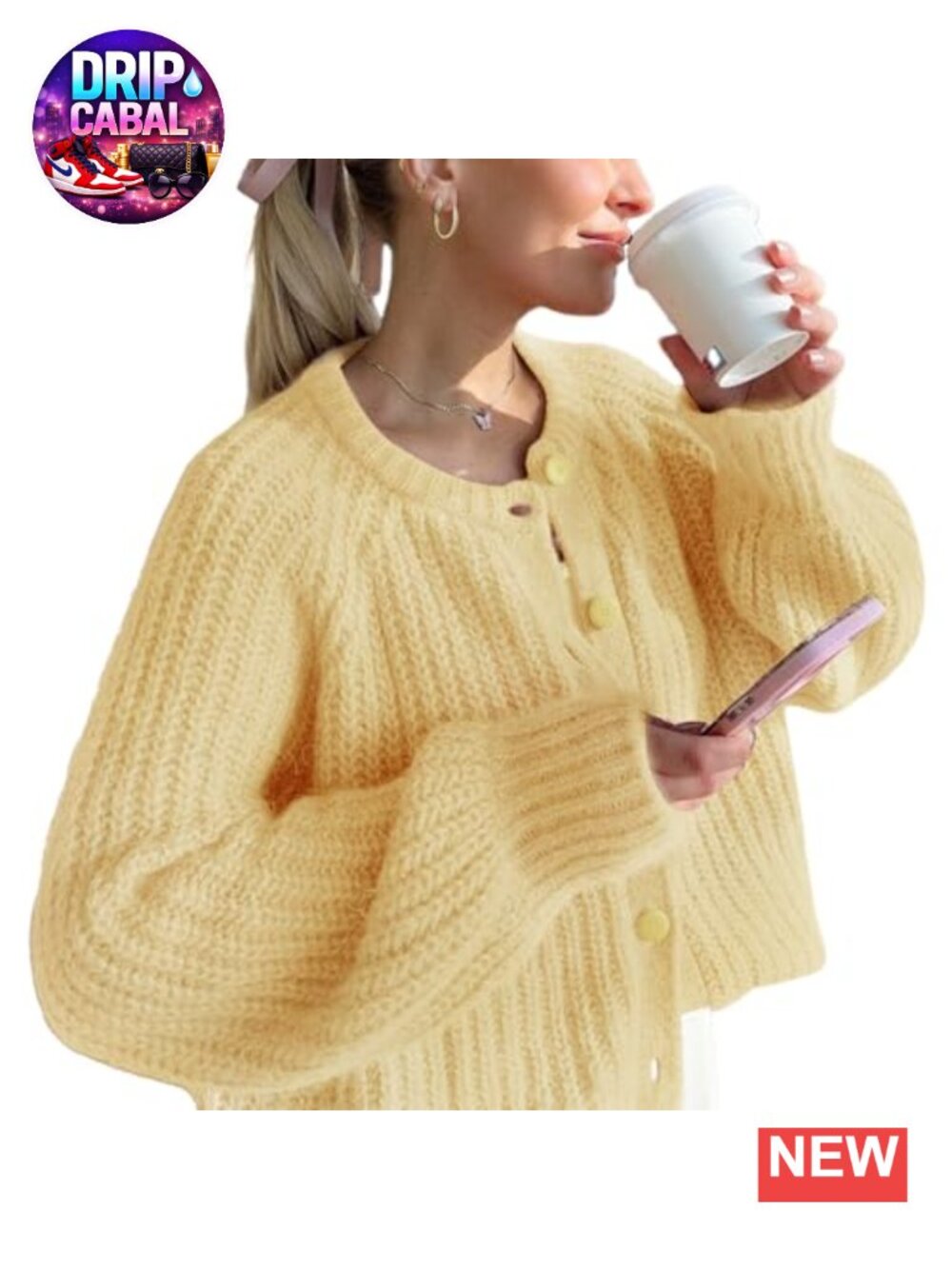 Chunky Cropped Cardigan Long Sleeve Y2K Knit Outerwear Button Front